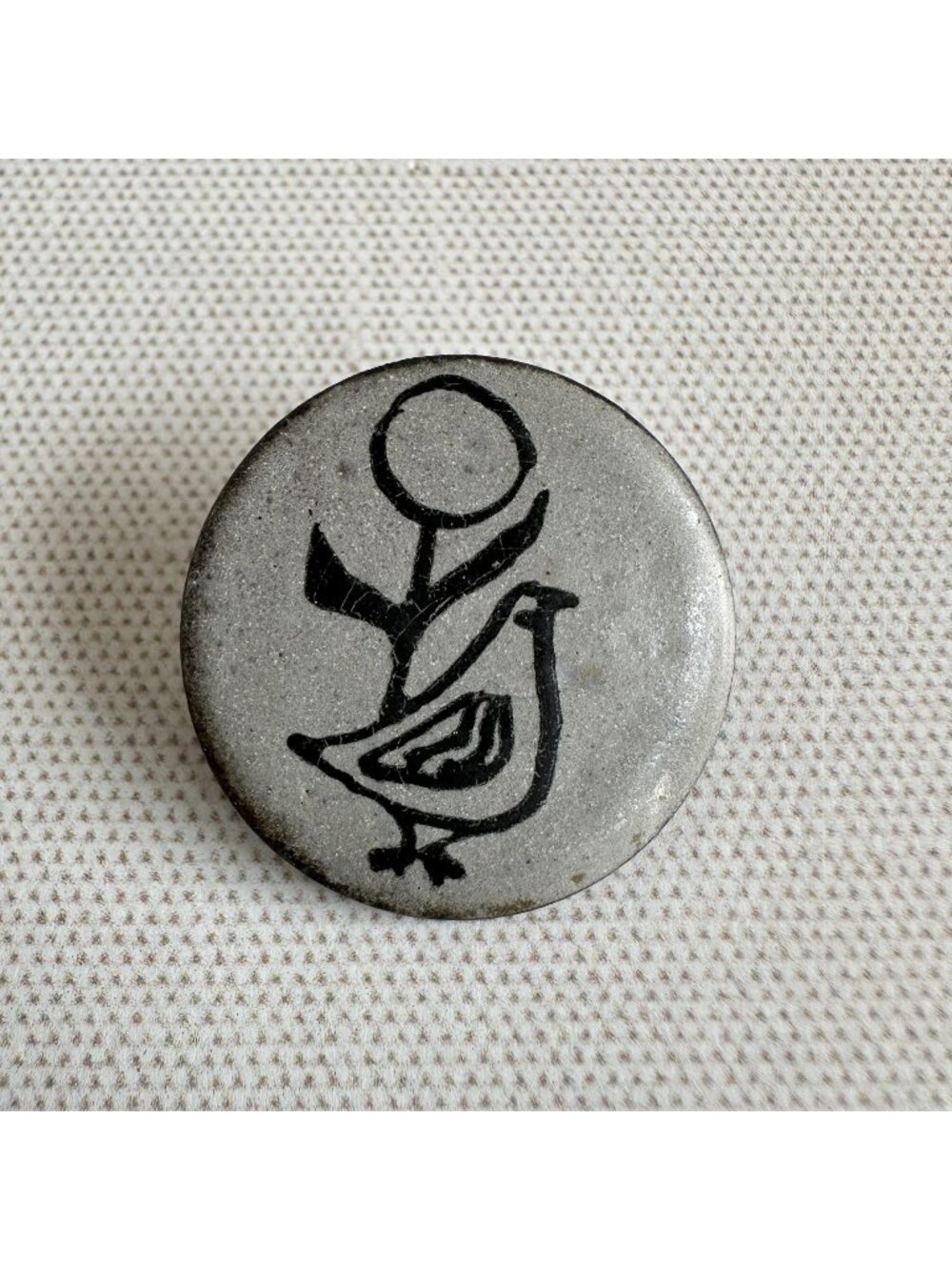 Vintage Copper Enamel Bird Brooch Mid Century Modernist Black Gray Artisan Pin